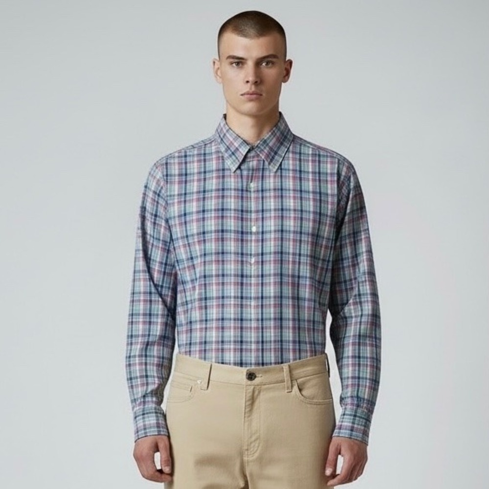 Ralph Lauren Shirt Mens XL Blue Green Button Down Plaid‎ Cotton Long Preppy